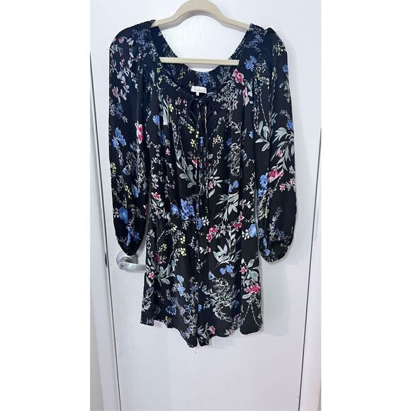 PARKER SILK CLOUD BLACK FLORAL LONG SLEEVE SILK ROMPER WOMENS SIZE M - Picture 3 of 12
